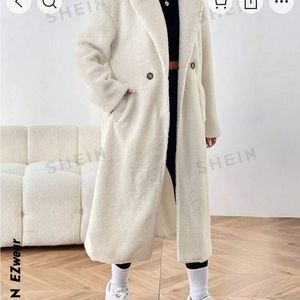 Long fuzzy Sherpa trench coat